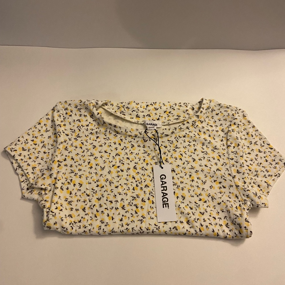 Garage: White Floral Fitted T-Shirt